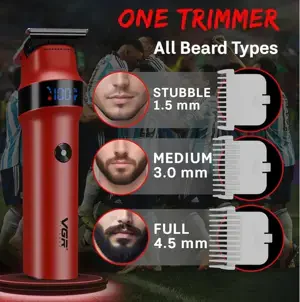VGR V-987 Cordless Hair & Beard Trimmer – 7000RPM Turbo & LED Display